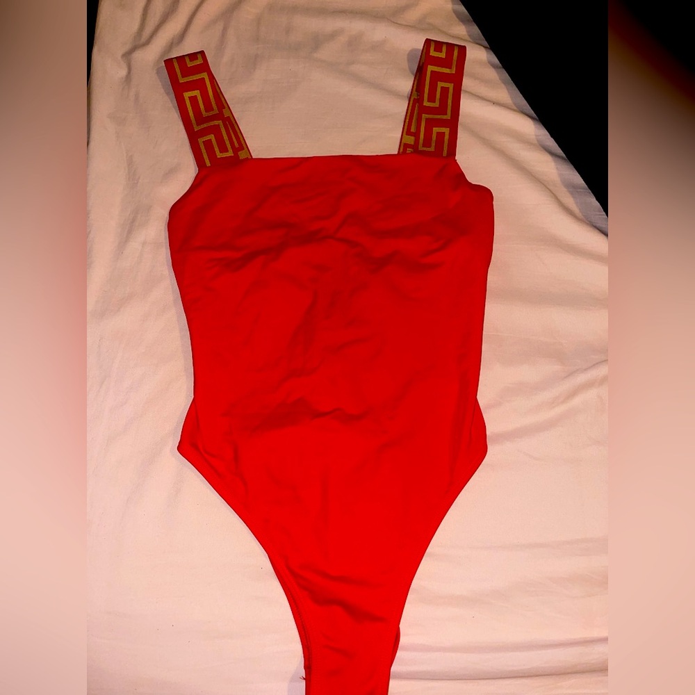 Versace Red Bodysuit One Piece with High-Cut Design - Picture 5 of 7